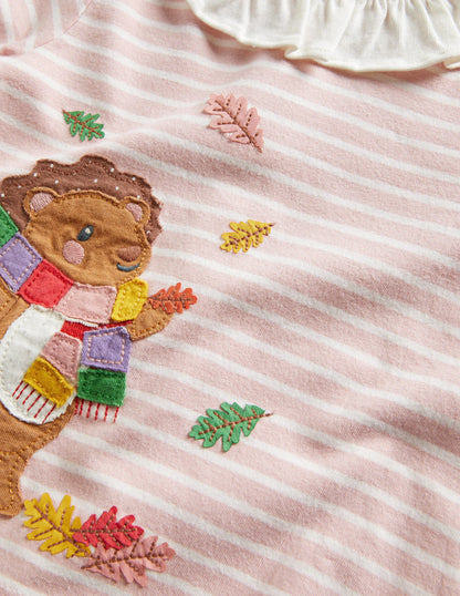Appliqué Graphic T-Shirt-Boto Pink/Ivory Hedgehog