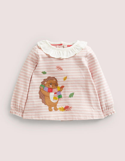 Appliqué Graphic T-Shirt-Boto Pink/Ivory Hedgehog