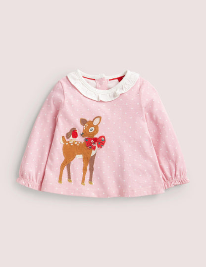 Appliqué Graphic T-Shirt-Cameo Pink Spot Deer