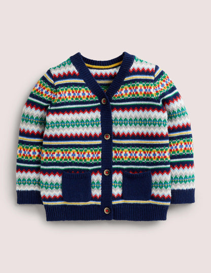 All-over Fair Isle Cardigan-Starboard Blue Multi Fair Isle