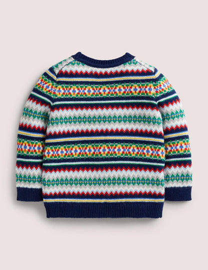All-over Fair Isle Cardigan-Starboard Blue Multi Fair Isle