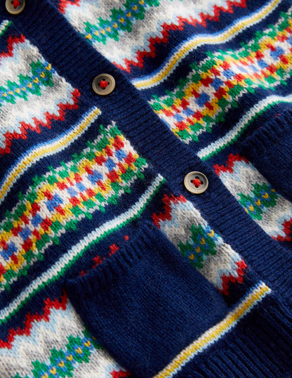 All-over Fair Isle Cardigan-Starboard Blue Multi Fair Isle