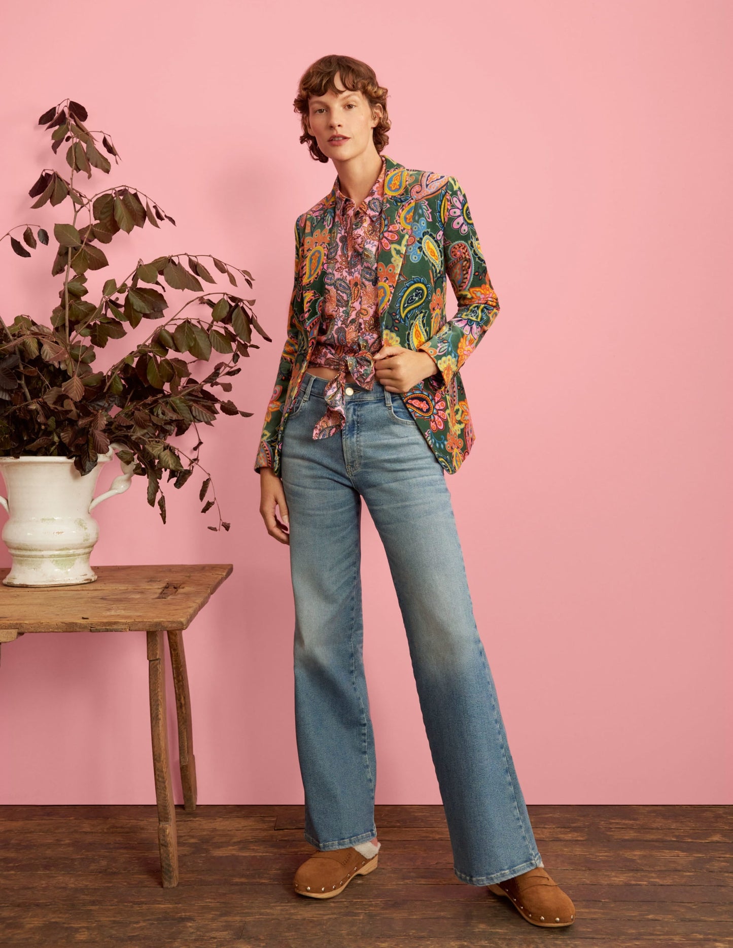 70s Tailored Blazer-Trekking Green, Paisley Charm