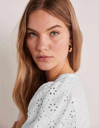 Back Detail Broderie Dress-White