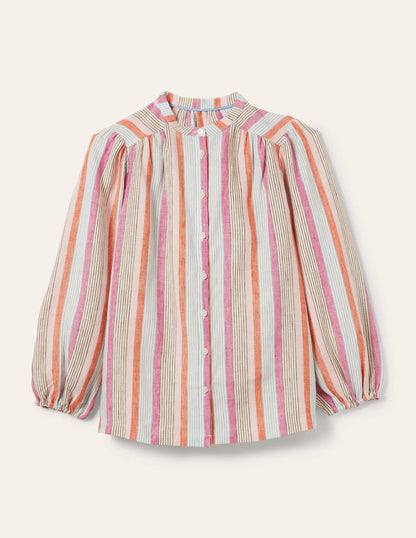 Becky Full Sleeve Linen Blouse-Firecracker, Cameo Pink Stripe