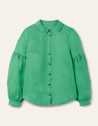 Anna Blouson Linen Shirt-Green Lagoon