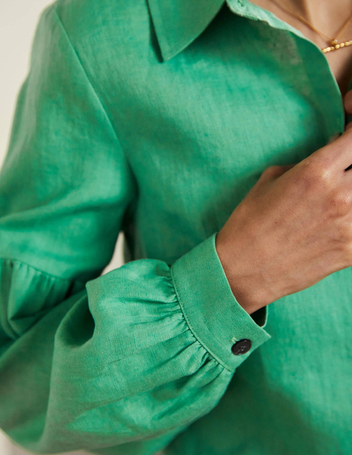 Anna Blouson Linen Shirt-Green Lagoon