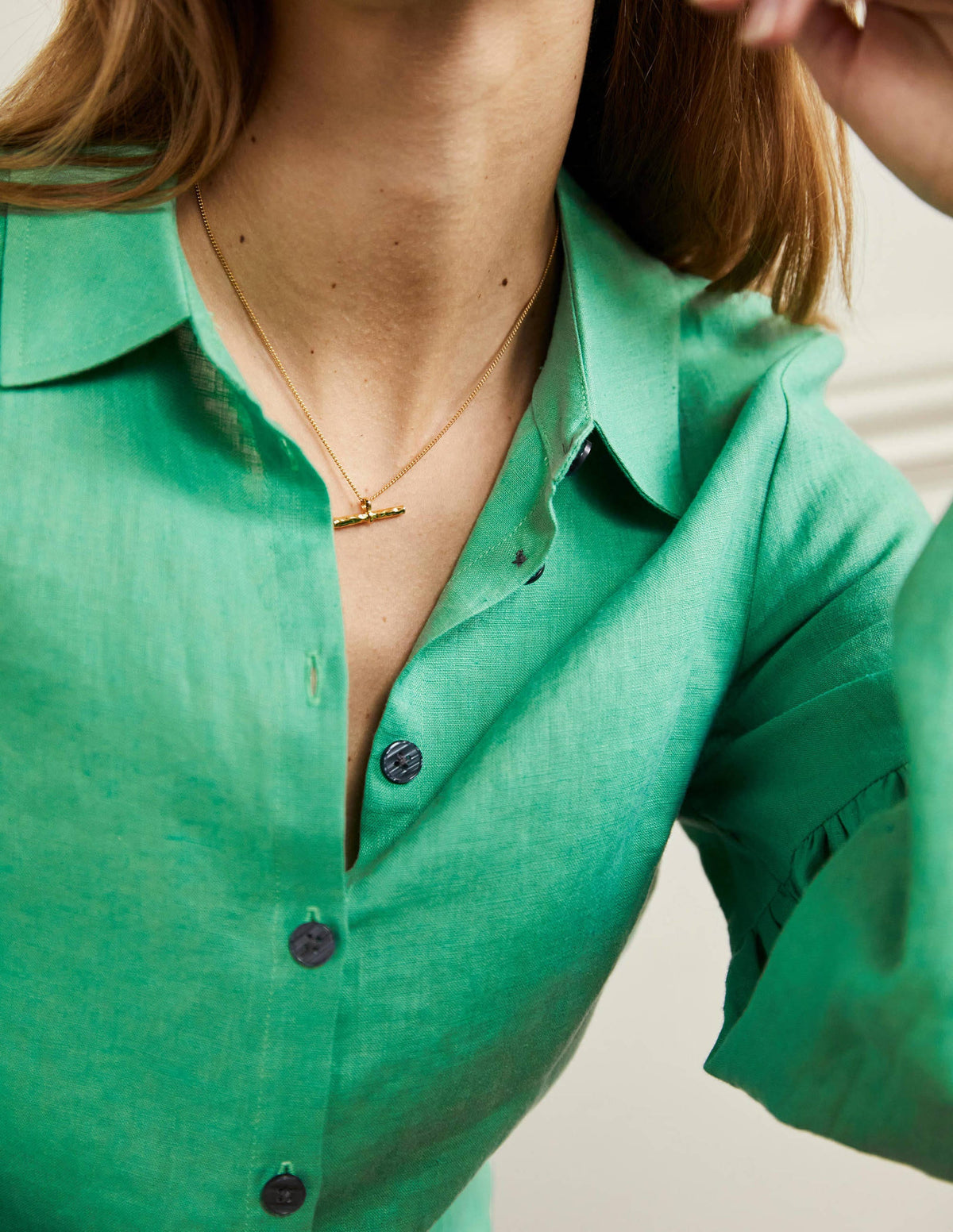 Anna Blouson Linen Shirt-Green Lagoon