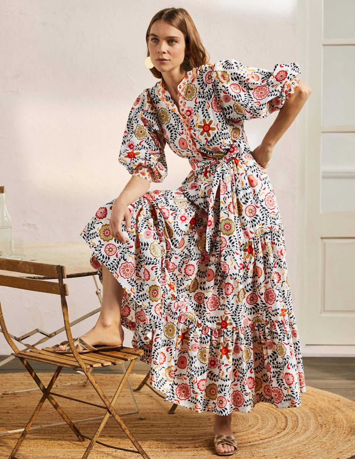 Ava Tiered Maxi Dress-Ivory, Opulent Garden