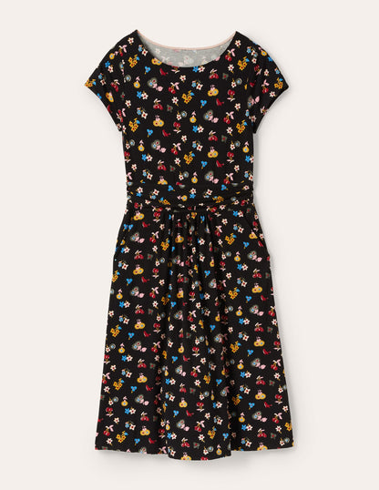 Amelie Jersey Dress-Black, Woodland Bud