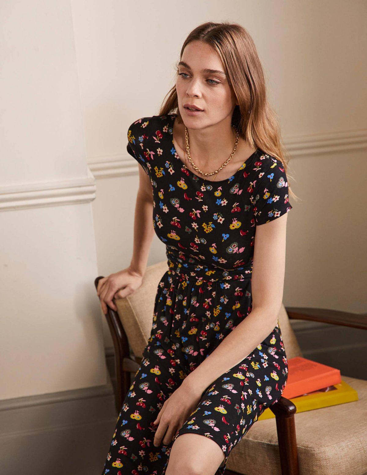 Amelie Jersey Dress-Black, Woodland Bud