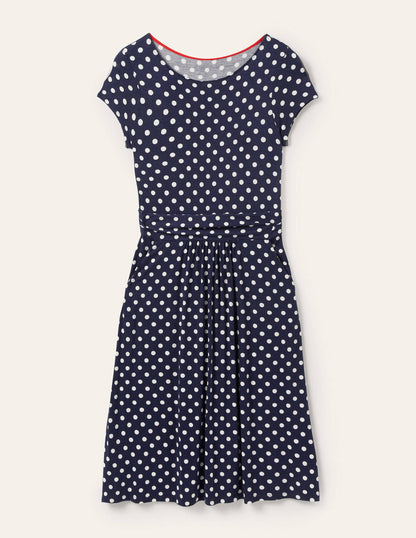 Amelie Jersey Dress-Navy Spot