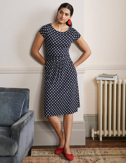 Amelie Jersey Dress-Navy Spot