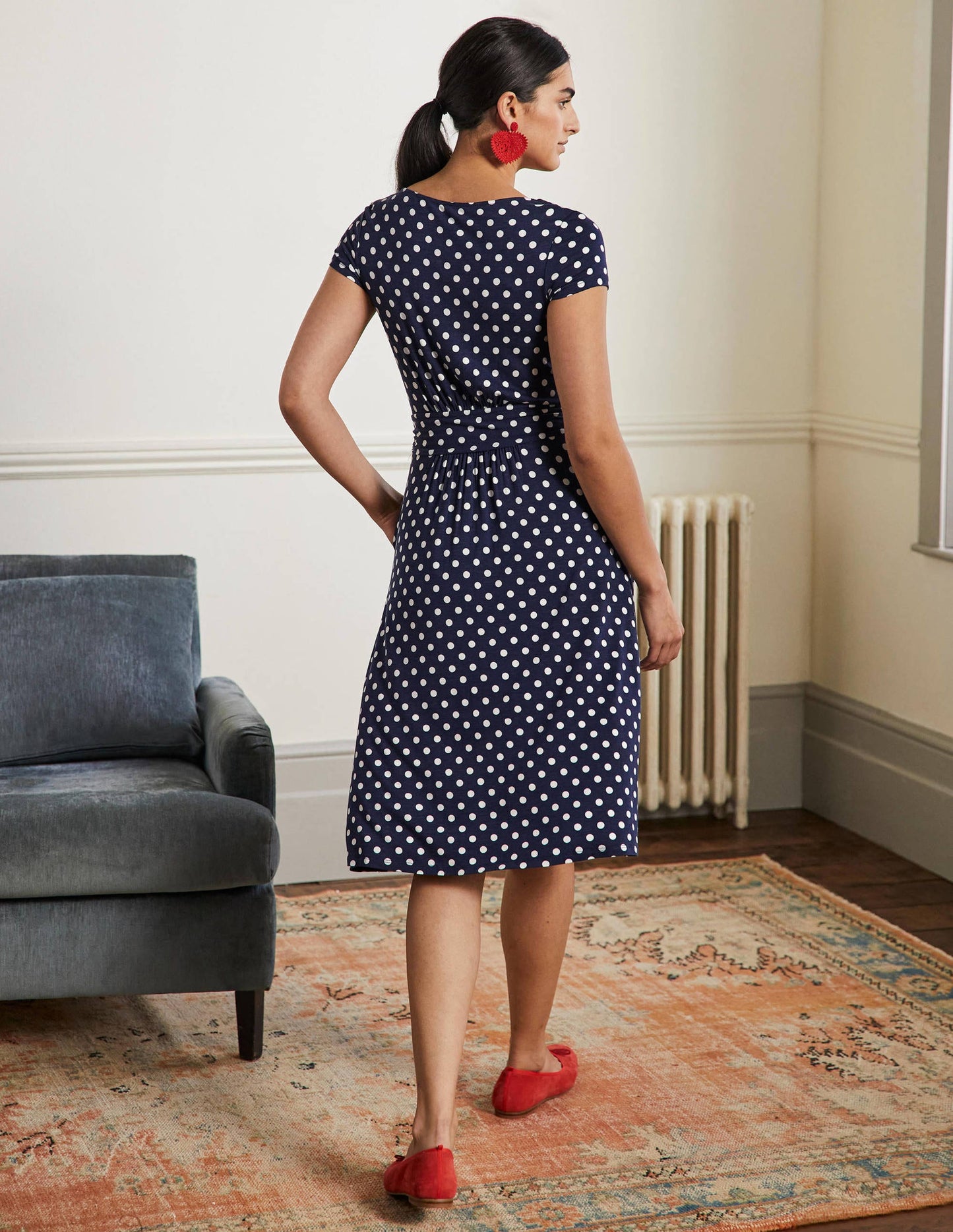 Amelie Jersey Dress-Navy Spot