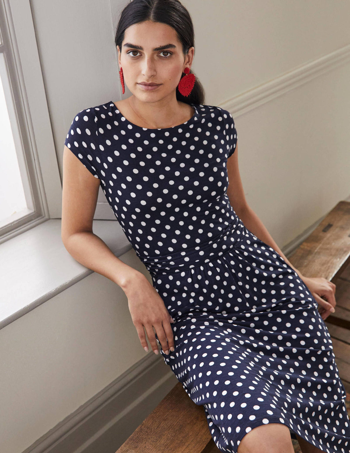 Amelie Jersey Dress-Navy Spot