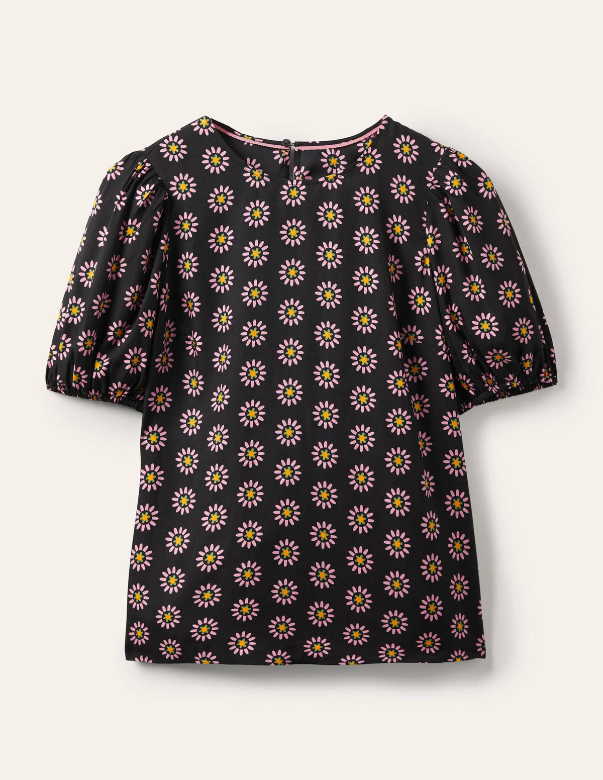Adriana Puff Sleeve Top-Black and Formica Pink, Daisy
