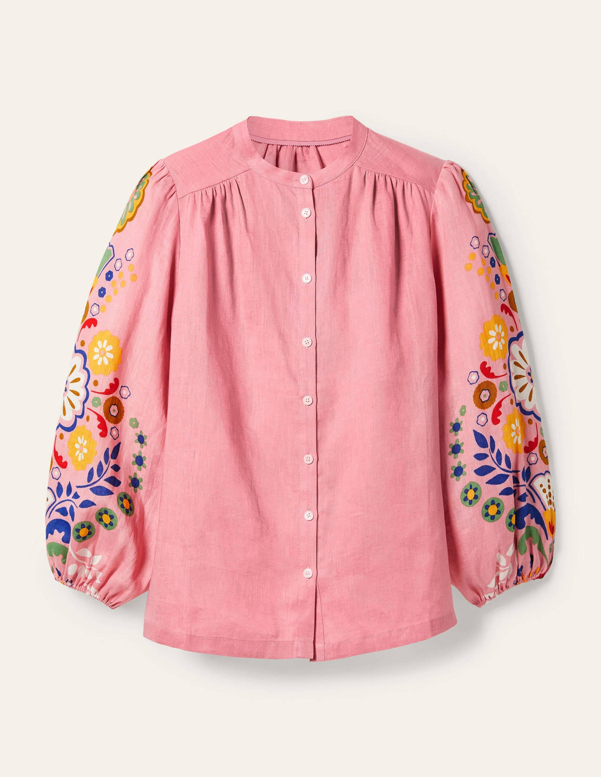Becky Full Sleeve Linen Blouse-Formica Pink, Opulent Garden