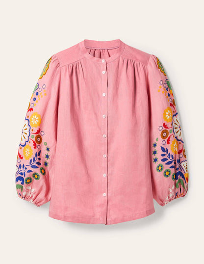 Becky Full Sleeve Linen Blouse-Formica Pink, Opulent Garden