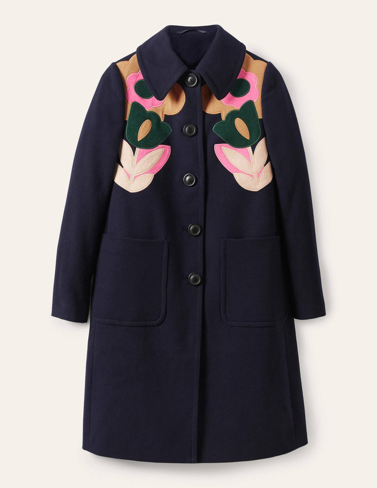 Amelia Appliqué Wool Coat-Navy