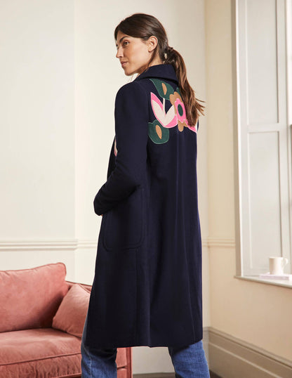 Amelia Appliqué Wool Coat-Navy