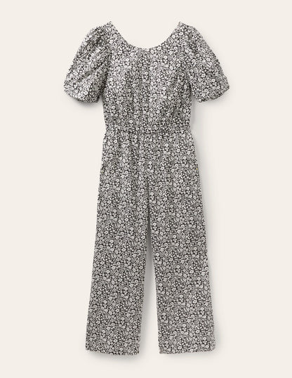 Back Detail Jumpsuit-Black Wildflower Sprig