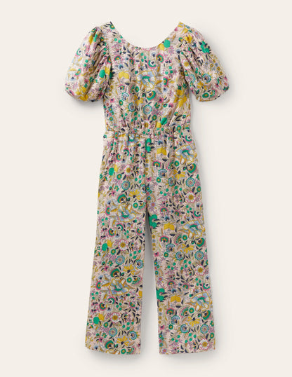 Back Detail Jumpsuit-Pink Tropic Meadow