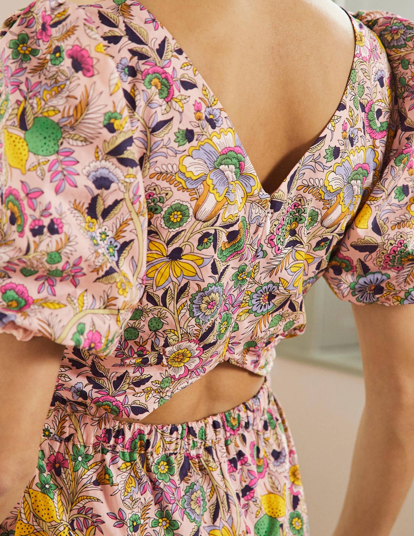 Back Detail Jumpsuit-Pink Tropic Meadow