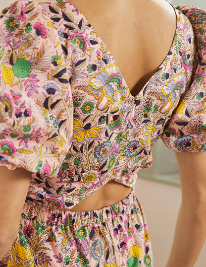 Back Detail Jumpsuit-Pink Tropic Meadow