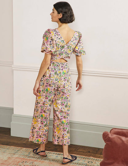 Back Detail Jumpsuit-Pink Tropic Meadow