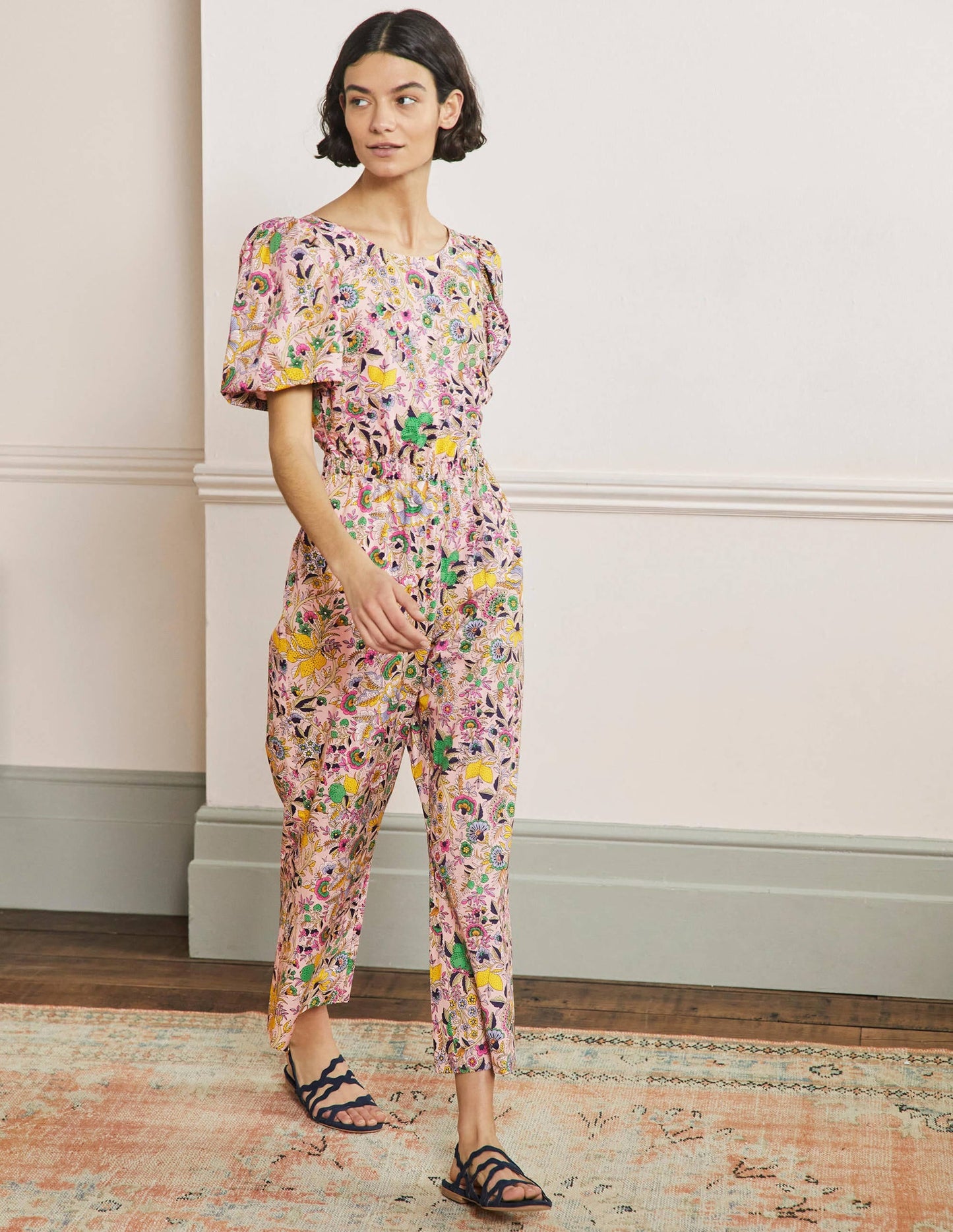 Back Detail Jumpsuit-Pink Tropic Meadow