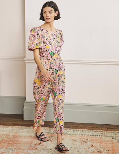 Back Detail Jumpsuit-Pink Tropic Meadow