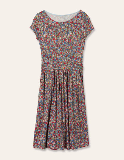 Amelie Jersey Dress-Riviera Blue, Floret Cluster