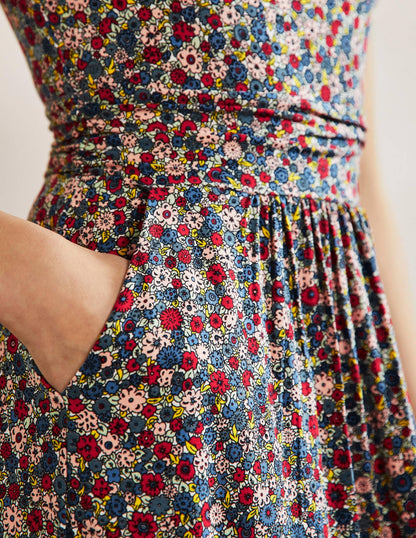 Amelie Jersey Dress-Riviera Blue, Floret Cluster
