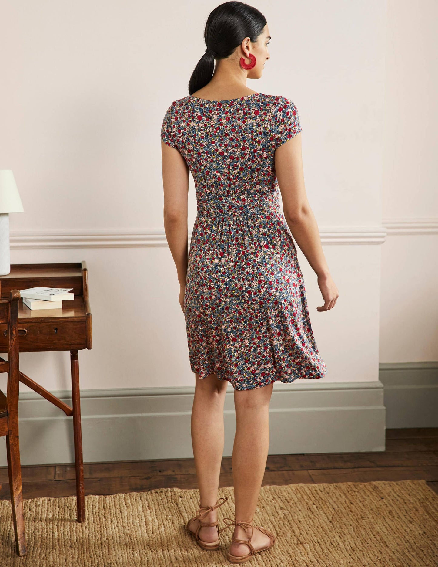 Amelie Jersey Dress-Riviera Blue, Floret Cluster