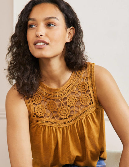 Anais Crochet Jersey Top-Frankincense