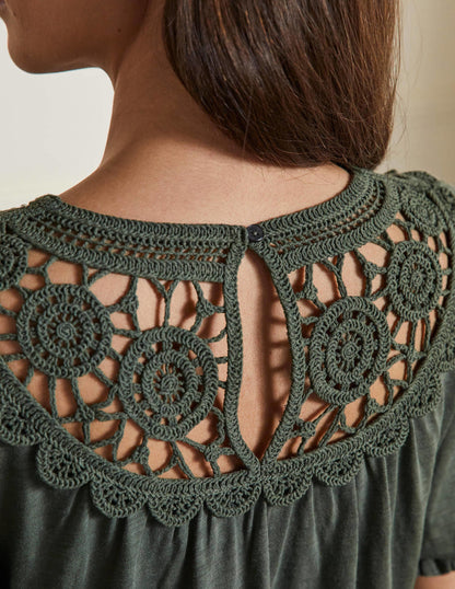 Anais Crochet Puff Sleeve Top-Alder