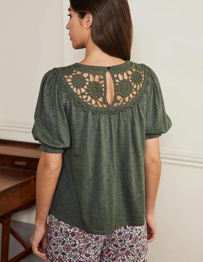 Anais Crochet Puff Sleeve Top-Alder