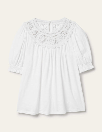Anais Crochet Puff Sleeve Top-White