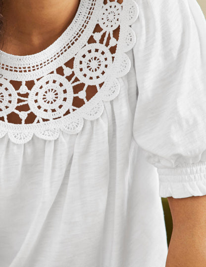Anais Crochet Puff Sleeve Top-White