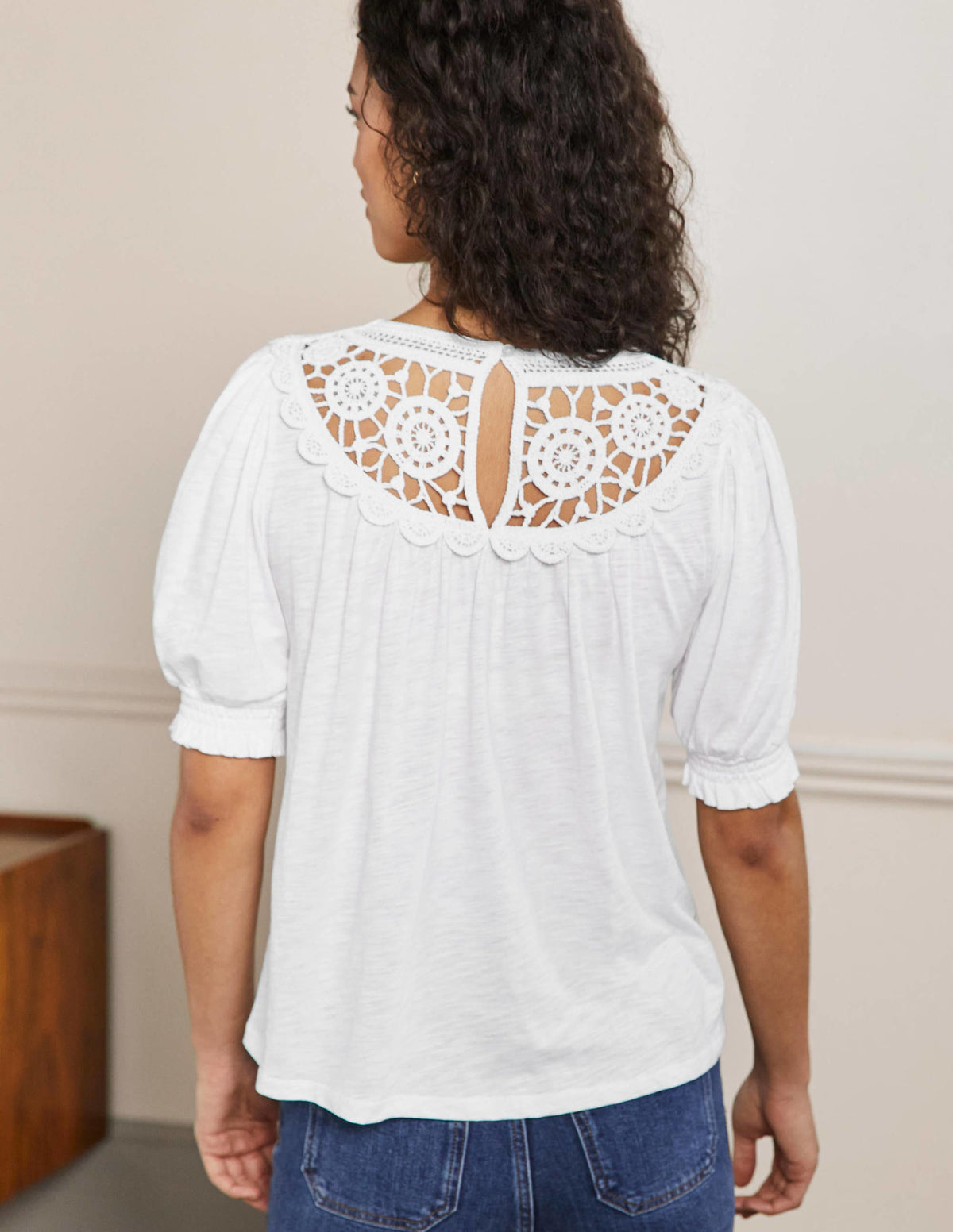 Anais Crochet Puff Sleeve Top-White