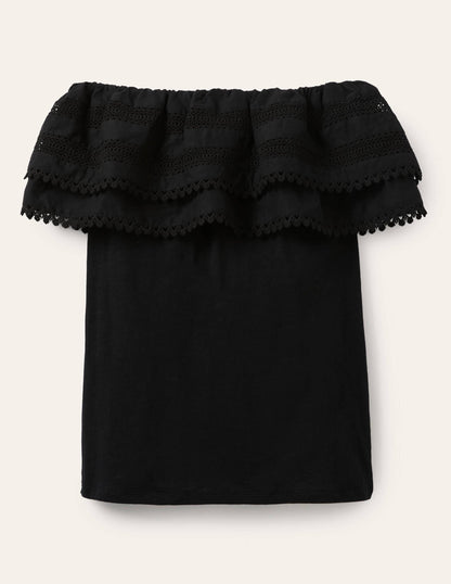 Bardot Woven Mix Detail Top-Black