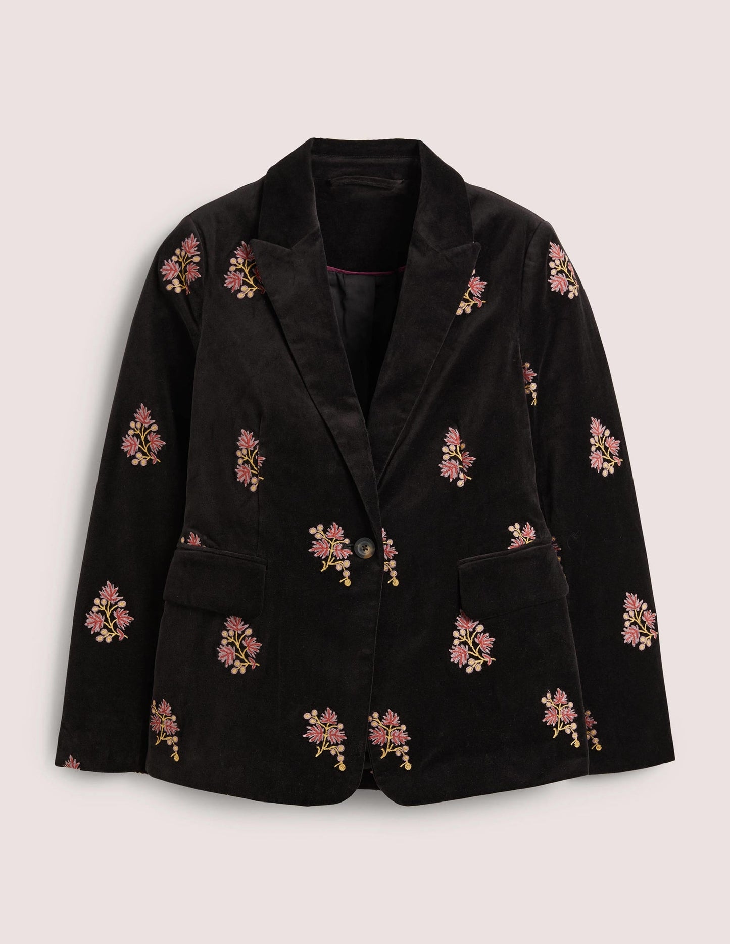 70s Tailored Blazer-Black, Embroidered