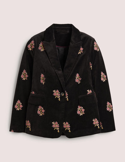70s Tailored Blazer-Black, Embroidered
