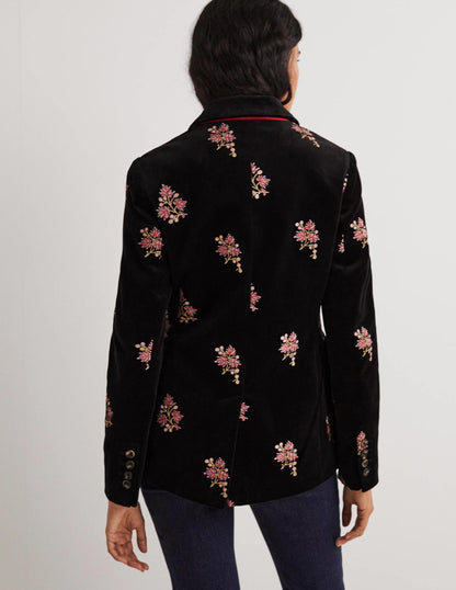 70s Tailored Blazer-Black, Embroidered