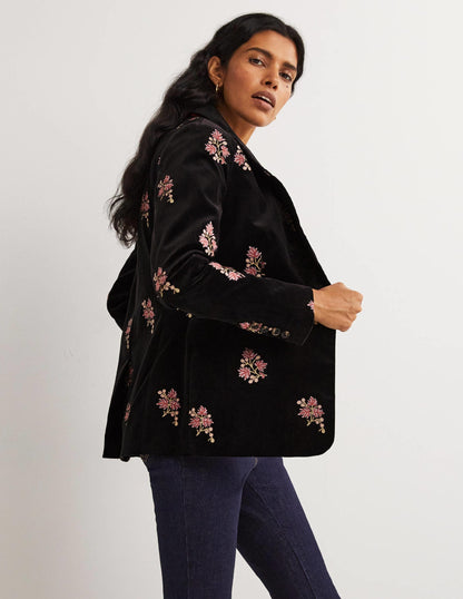 70s Tailored Blazer-Black, Embroidered