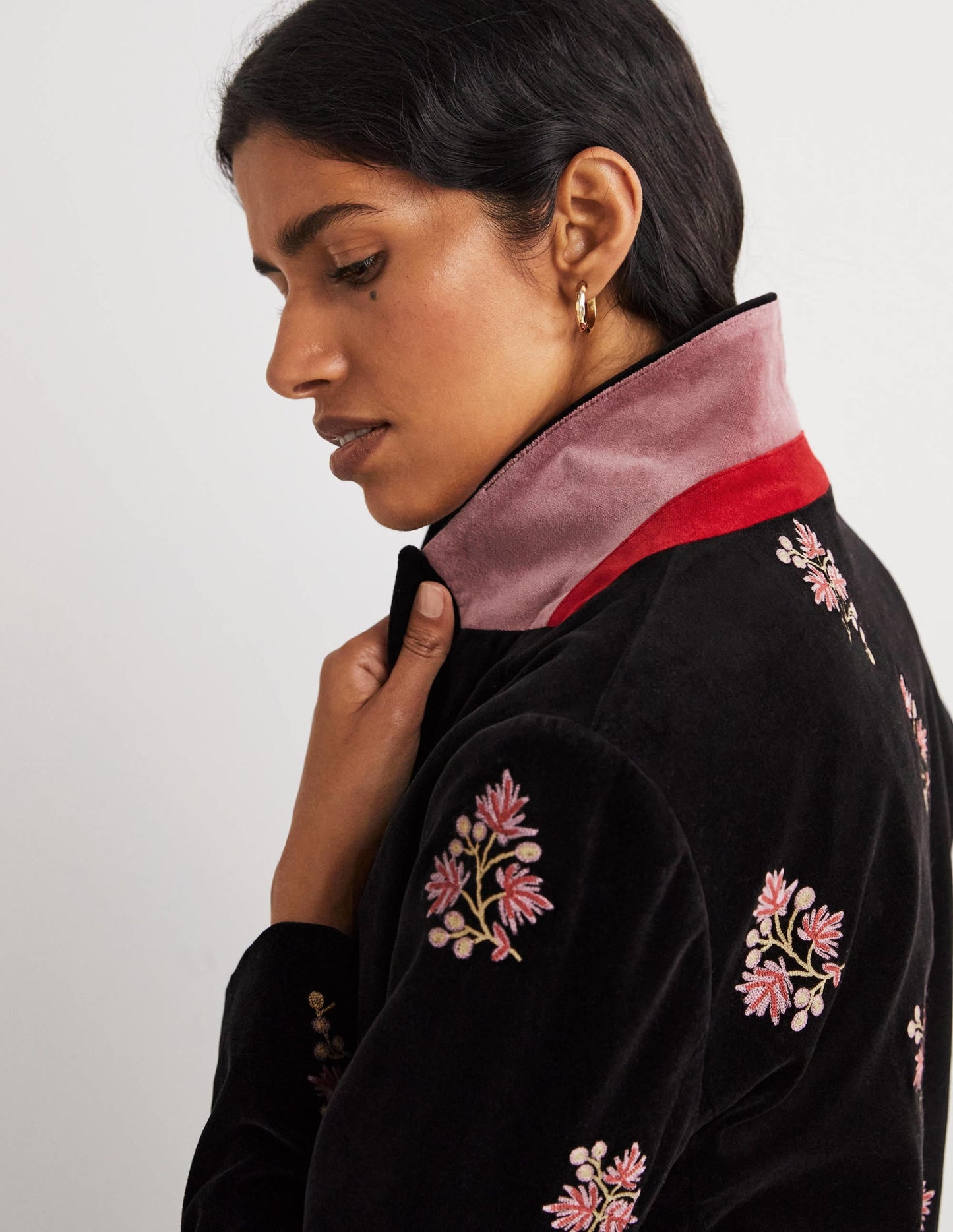 70s Tailored Blazer-Black, Embroidered