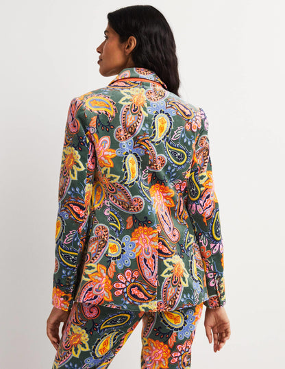 70s Tailored Blazer-Trekking Green, Paisley Charm