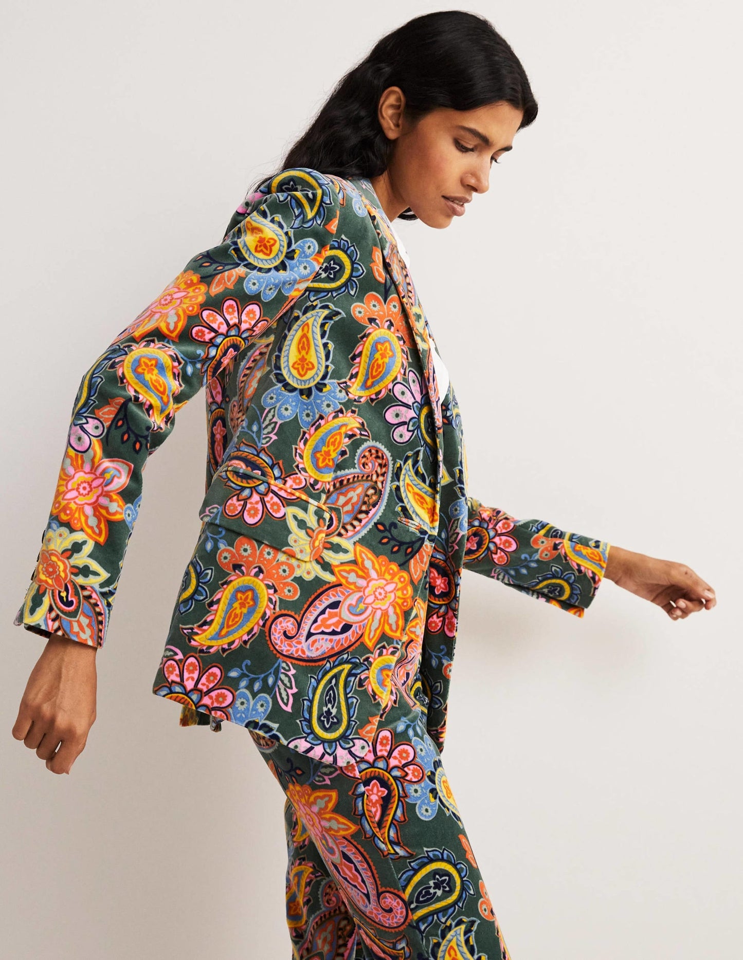 70s Tailored Blazer-Trekking Green, Paisley Charm