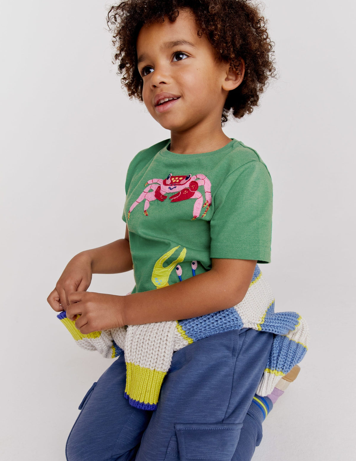 Appliqué Textured T-shirt-Safari Green Crabs