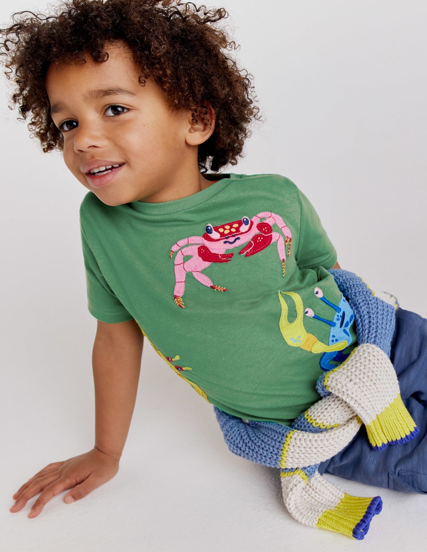 Appliqué Textured T-shirt-Safari Green Crabs